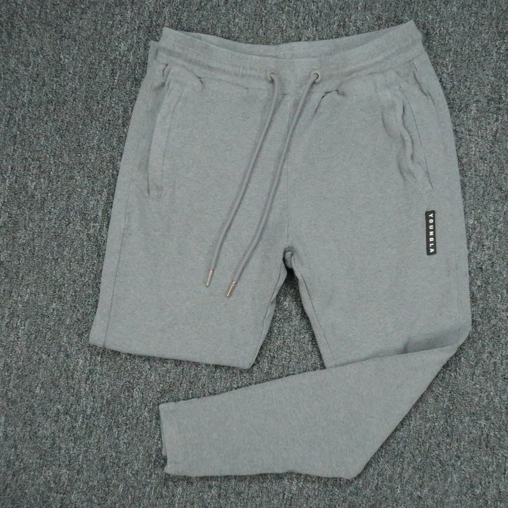 YoungLA Pants Mens Medium Gray Jogger Athletic Tapered Zip Ankle Gym Training